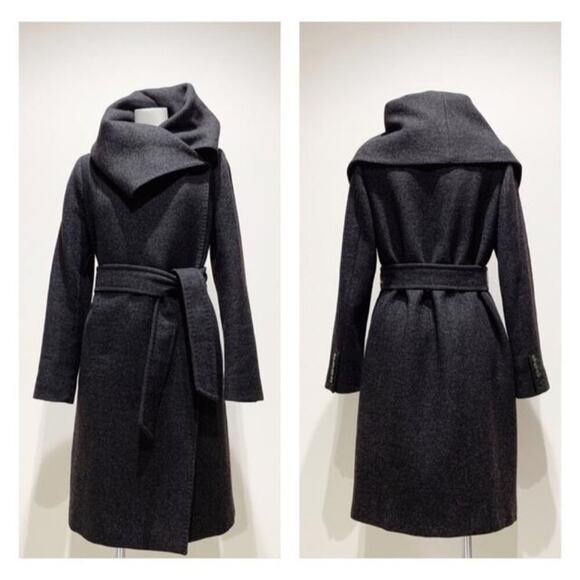 Like-new Max Mara Size 4 Gray Virgin Wool Angora Midi Shawl Collar Tie-Wrap Coat - Picture 5 of 13